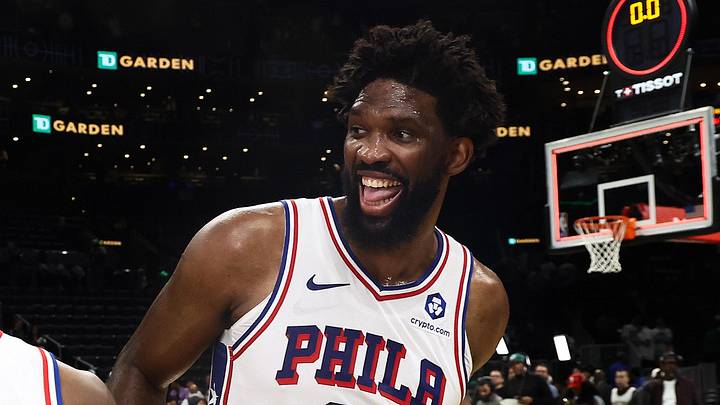 May 2, 2026; Boston, Massachusetts, USA; Philadelphia 76ers center Joel Embiid (21) celebrates with guard Tyrese Maxey (0) after their win over the Boston Celtics in game seven of the first round of the 2026 NBA Playoffs at TD Garden. Mandatory Credit: Winslow Townson-Imagn Images May 2, 2026; Boston, Massachusetts, USA; Philadelphia 76ers center Joel Embiid (21) celebrates with guard Tyrese Maxey (0) after their win over the Boston Celtics in game seven of the first round of the 2026 NBA Playoffs at TD Garden. Mandatory Credit: Winslow Townson-Imagn Images