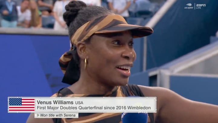 It is Williams's first major doubles quarterfinal since Wimbledon in 2016.