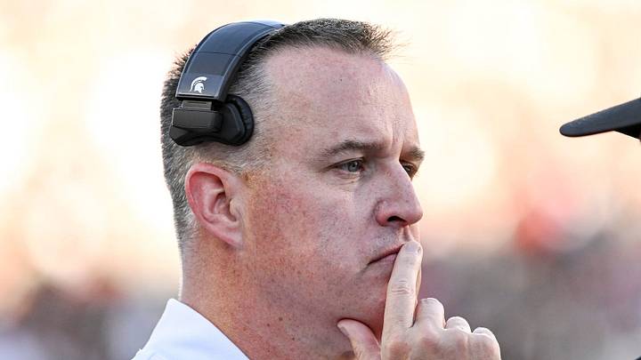 Michigan State’s head coach Pat Fitzgerald listens to a referee as Nebraska’s touchdown catch is being reviewed during the first quarter on Saturday, Sept. 26, 2026, in East Lansing. Michigan State’s head coach Pat Fitzgerald listens to a referee as Nebraska’s touchdown catch is being reviewed during the first quarter on Saturday, Sept. 26, 2026, in East Lansing.