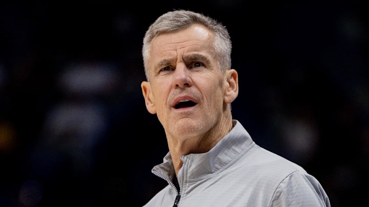 Nov 24, 2025; New Orleans, Louisiana, USA;  Chicago Bulls Head Coach Billy Donovan looks on against the New Orleans Pelicans during the second half at Smoothie King Center. Mandatory Credit: Stephen Lew-Imagn Images