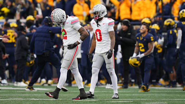 Nov 25, 2023; Ann Arbor, Michigan, USA; After a Michigan Wolverines interception all but ended the game, 