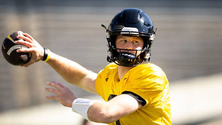 Apr 26, 2025; Iowa City, IA, USA; Iowa quarterback Jimmy Sullivan (3) throws during a spring NCAA football open practice at Kinnick Stadium. Mandatory Credit: Joseph Cress/For the Register Apr 26, 2025; Iowa City, IA, USA; Iowa quarterback Jimmy Sullivan (3) throws during a spring NCAA football open practice at Kinnick Stadium. Mandatory Credit: Joseph Cress/For the Register
