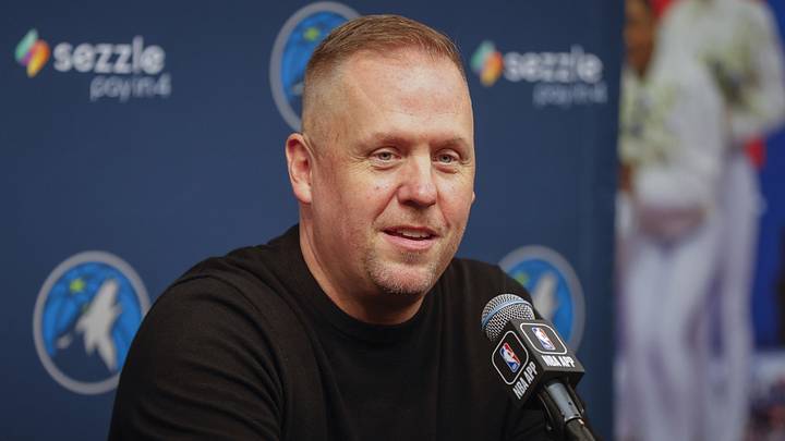 Sep 29, 2025; Minneapolis, MN, USA; Minnesota Timberwolves president of basketball operations Tim Connelly speaks to the media during media day at Target Center. Mandatory Credit: Bruce Kluckhohn-Imagn Images