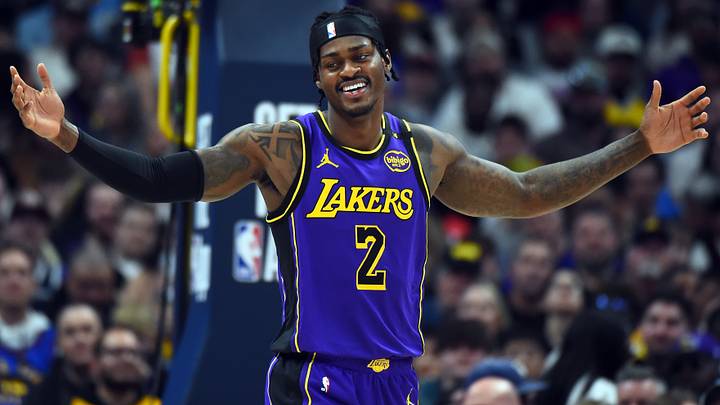 Feb 22, 2025; Denver, Colorado, USA; Los Angeles Lakers forward Jarred Vanderbilt (2) reacts after being called for a foul during the second half against the Denver Nuggets at Ball Arena. Mandatory Credit: Christopher Hanewinckel-Imagn Images