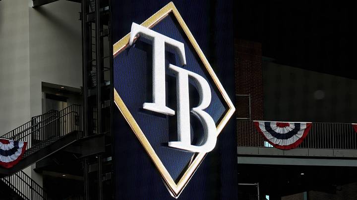 Oct 20, 2020; Arlington, Texas, USA; A general view of a video board with logos for the Tampa Bay Rays and Los Angeles Dodgers prior to game one of the 2020 World Series at Globe Life Field. Mandatory Credit: Kevin Jairaj-USA TODAY Sports