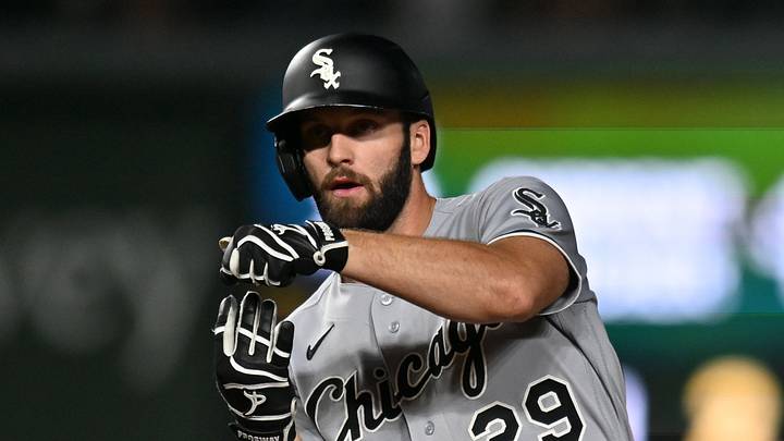 Aug 18, 2026; Chicago, Illinois, USA; Chicago White Sox center fielder Tristan Peters (29) reacts after hitting an RBI double against the Chicago Cubs during the fourth inning at Wrigley Field. Mandatory Credit: Patrick Gorski-Imagn Images