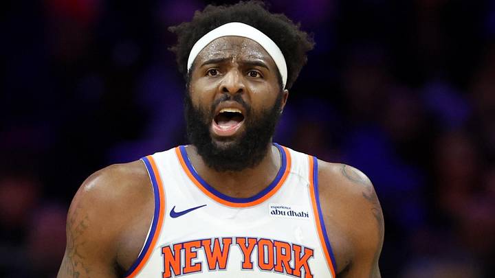 Jan 24, 2026; Philadelphia, Pennsylvania, USA; New York Knicks center Mitchell Robinson (23) reacts after a score against the Philadelphia 76ers during the third quarter at Xfinity Mobile Arena. Mandatory Credit: Bill Streicher-Imagn Images Jan 24, 2026; Philadelphia, Pennsylvania, USA; New York Knicks center Mitchell Robinson (23) reacts after a score against the Philadelphia 76ers during the third quarter at Xfinity Mobile Arena. Mandatory Credit: Bill Streicher-Imagn Images