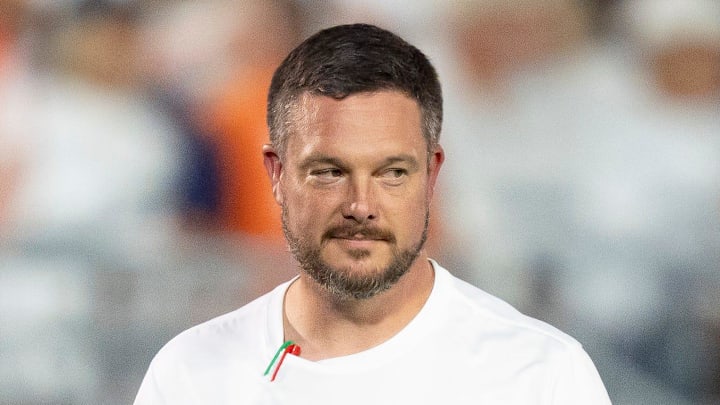 Oregon head coach Dan Lanning walks the field during warmups as the Oregon Ducks face the Penn State Nittany Lions on Sept. 27, 2025, at Beaver Stadium in University Park, Pennsylvania.