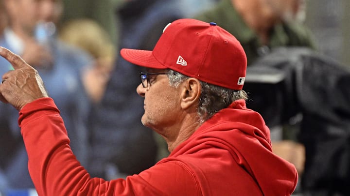 Apr 28, 2026; Philadelphia, Pennsylvania, USA; Philadelphia Phillies interim manager Don Mattingly (8) acknowledges the crowd after win against the San Francisco Giants at Citizens Bank Park. Mandatory Credit: Eric Hartline-Imagn Images