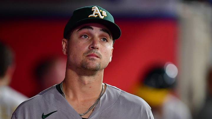 May 18, 2026; Anaheim, California, USA; Athletics pitcher J.T. Ginn (35) waits during the seventh inning against the Los Angeles Angels at Angel Stadium. Mandatory Credit: Gary A. Vasquez-Imagn Images May 18, 2026; Anaheim, California, USA; Athletics pitcher J.T. Ginn (35) waits during the seventh inning against the Los Angeles Angels at Angel Stadium. Mandatory Credit: Gary A. Vasquez-Imagn Images