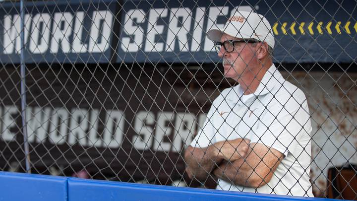 Texas Longhorns head coach Mike White looks on while his team warms up before the game against the Mississippi State Bulldogs.