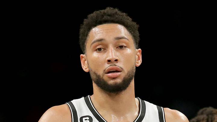 Brooklyn Nets guard Ben Simmons (10) reacts during the first quarter against the Philadelphia 76ers at Barclays Center on October 3, 2022.