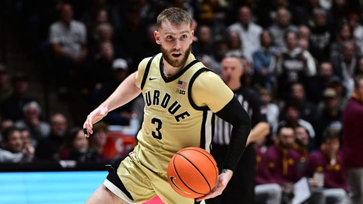 Purdue Boilermakers guard Braden Smith (3) dribbles the ball down the court.
