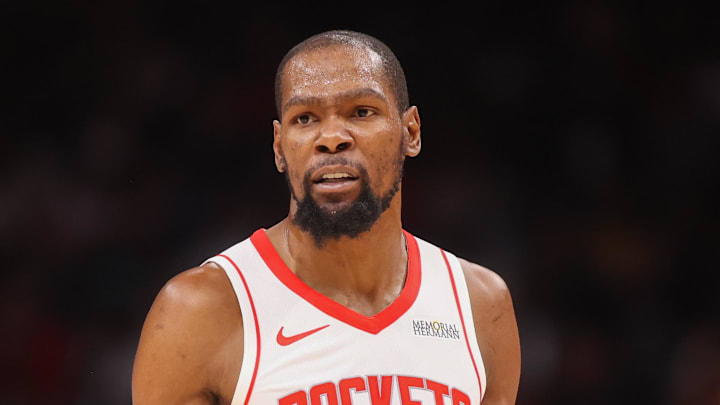 Jan 29, 2026; Atlanta, Georgia, USA; Houston Rockets forward Kevin Durant (7) reacts to a referee against the Atlanta Hawks in the second quarter at State Farm Arena. Mandatory Credit: Brett Davis-Imagn Images Jan 29, 2026; Atlanta, Georgia, USA; Houston Rockets forward Kevin Durant (7) reacts to a referee against the Atlanta Hawks in the second quarter at State Farm Arena. Mandatory Credit: Brett Davis-Imagn Images