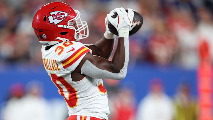 Kansas City Chiefs cornerback Christian Roland-Wallace (30) intercepts a pass against the New York Giants in the second quarter at MetLife Stadium.