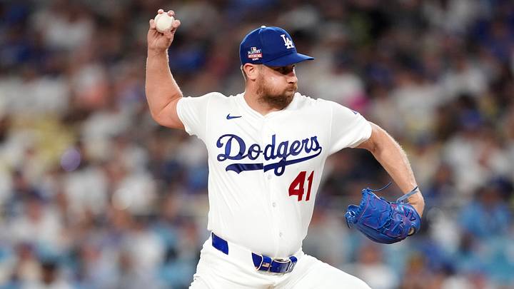Los Angeles Dodgers pitcher Brock Stewart (41) throws