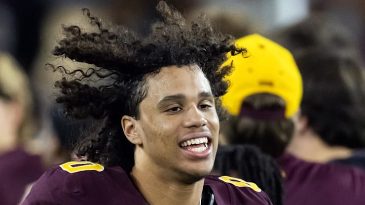 Nov 28, 2025; Tempe, Arizona, USA; Arizona State Sun Devils wide receiver Jordyn Tyson (0) against the Arizona Wildcats during the 99th Territorial Cup at Mountain America Stadium. Mandatory Credit: Mark J. Rebilas-Imagn Images Nov 28, 2025; Tempe, Arizona, USA; Arizona State Sun Devils wide receiver Jordyn Tyson (0) against the Arizona Wildcats during the 99th Territorial Cup at Mountain America Stadium. Mandatory Credit: Mark J. Rebilas-Imagn Images