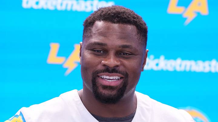 Los Angeles Chargers linebacker Khalil Mack at a training camp press conference