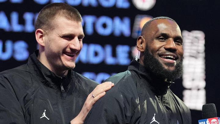 Feb 19, 2023; Salt Lake City, UT, USA; Team LeBron forward LeBron James (right) drafts center Nikola Jokic (15) before the 2023 NBA All-Star Game at Vivint Arena. Mandatory Credit: Kyle Terada-USA TODAY Sports Feb 19, 2023; Salt Lake City, UT, USA; Team LeBron forward LeBron James (right) drafts center Nikola Jokic (15) before the 2023 NBA All-Star Game at Vivint Arena. Mandatory Credit: Kyle Terada-USA TODAY Sports