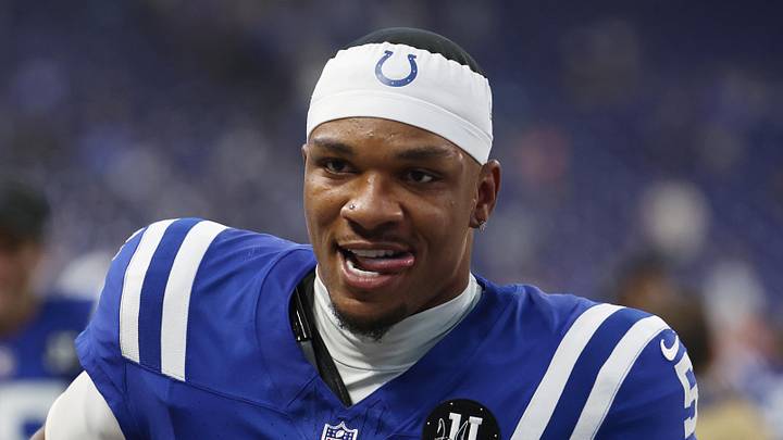 Indianapolis Colts quarterback Anthony Richardson (5) walks off the field