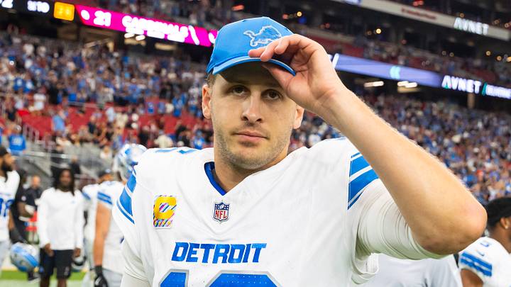 Oct 11, 2026; Glendale, Arizona, USA;  Detroit Lions quarterback Jared Goff (16) against the Arizona Cardinals at State Farm Stadium.  Mandatory Credit: Mark J. Rebilas-Imagn Images