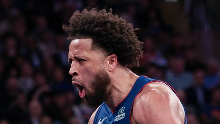 Detroit Pistons guard Cade Cunningham (2) reacts after a dunk during the second half against the New York Knicks at Madison Square Garden on Feb 19, 2026.