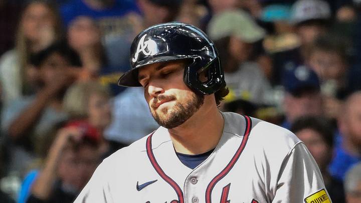 Aug 21, 2026; Milwaukee, Wisconsin, USA; Atlanta Braves third baseman Austin Riley (27) reacts after striking out in the fifth inning against the Milwaukee Brewers at American Family Field. Mandatory Credit: Benny Sieu-Imagn Images Aug 21, 2026; Milwaukee, Wisconsin, USA; Atlanta Braves third baseman Austin Riley (27) reacts after striking out in the fifth inning against the Milwaukee Brewers at American Family Field. Mandatory Credit: Benny Sieu-Imagn Images