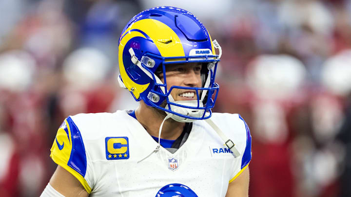 Dec 7, 2025; Glendale, Arizona, USA; Los Angeles Rams quarterback Matthew Stafford (9) against the Arizona Cardinals at State Farm Stadium. Mandatory Credit: Mark J. Rebilas-Imagn Images Dec 7, 2025; Glendale, Arizona, USA; Los Angeles Rams quarterback Matthew Stafford (9) against the Arizona Cardinals at State Farm Stadium. Mandatory Credit: Mark J. Rebilas-Imagn Images