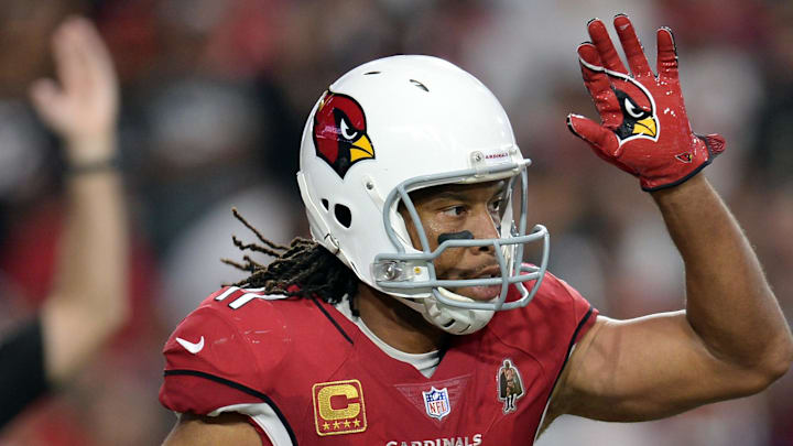 Oct 28, 2018; Glendale, AZ, USA; Arizona Cardinals wide receiver Larry Fitzgerald (11) celebrates a touchdown against the San Francisco 49ers during the second half at State Farm Stadium. Mandatory Credit: Joe Camporeale-Imagn Images Oct 28, 2018; Glendale, AZ, USA; Arizona Cardinals wide receiver Larry Fitzgerald (11) celebrates a touchdown against the San Francisco 49ers during the second half at State Farm Stadium. Mandatory Credit: Joe Camporeale-Imagn Images