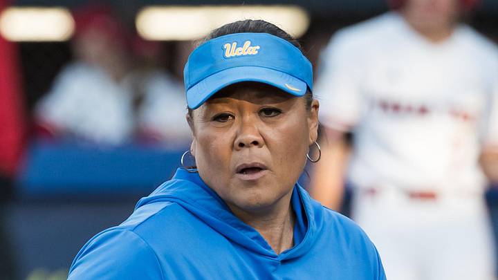 May 31, 2025; Oklahoma City, OK, USA; UCLA Bruins head coach Kelly Inouye-Perez walks back to the dugout in the sixth inning against the Texas Tech Red Raiders during the NCAA Softball Women's College World Series at Devon Park. Mandatory Credit: Brett Rojo-Imagn Images May 31, 2025; Oklahoma City, OK, USA; UCLA Bruins head coach Kelly Inouye-Perez walks back to the dugout in the sixth inning against the Texas Tech Red Raiders during the NCAA Softball Women's College World Series at Devon Park. Mandatory Credit: Brett Rojo-Imagn Images
