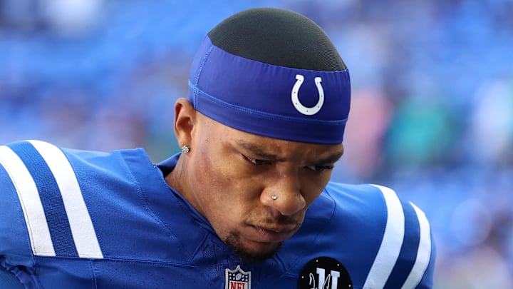 Indianapolis Colts quarterback Anthony Richardson Sr. walks off the field