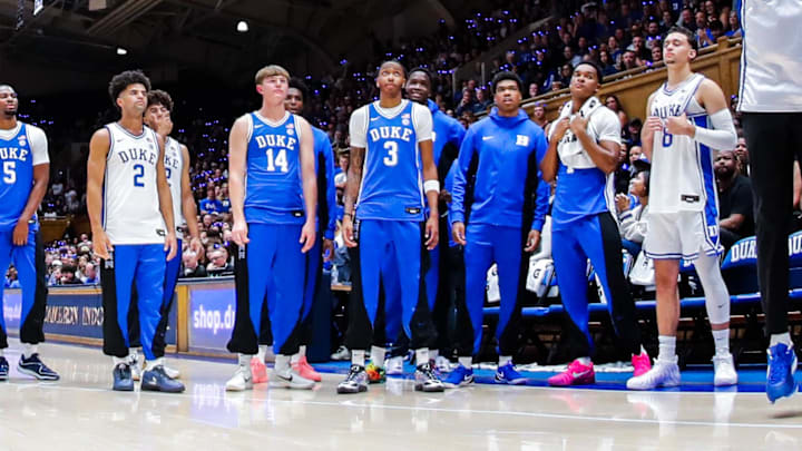 Oct 3, 2025; Durham, NC, USA; Duke Blue Devils Associate Head Coach Chris Carrawell shoots the ball during the Countdown to Craziness at the Cameron Indoor Stadium. Mandatory Credit: Jaylynn Nash-Imagn Images
