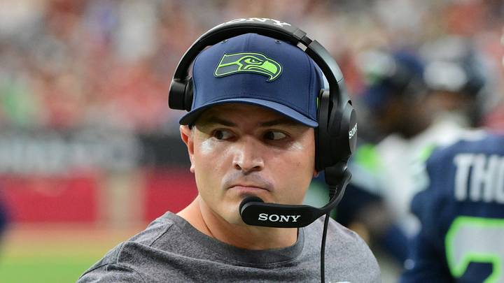 Seattle Seahawks head coach Mike Macdonald looks on