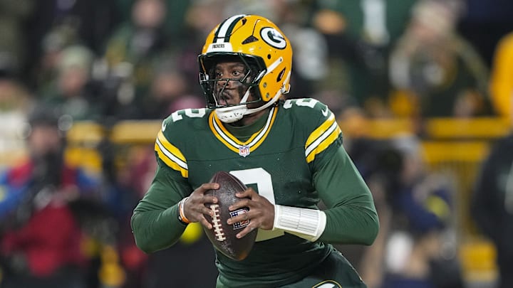 Dec 27, 2025; Green Bay, Wisconsin, USA;  Green Bay Packers quarterback Malik Willis (2) during the game against the Baltimore Ravens at Lambeau Field. Mandatory Credit: Jeff Hanisch-Imagn Images