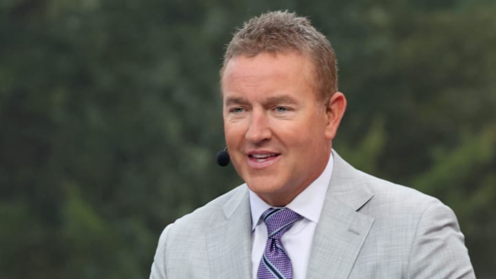Kirk Herbstreit is on stage at ESPN College GameDay ahead of the University of Oklahoma-Michigan College football game on Sep 6, 2025 in Norman.