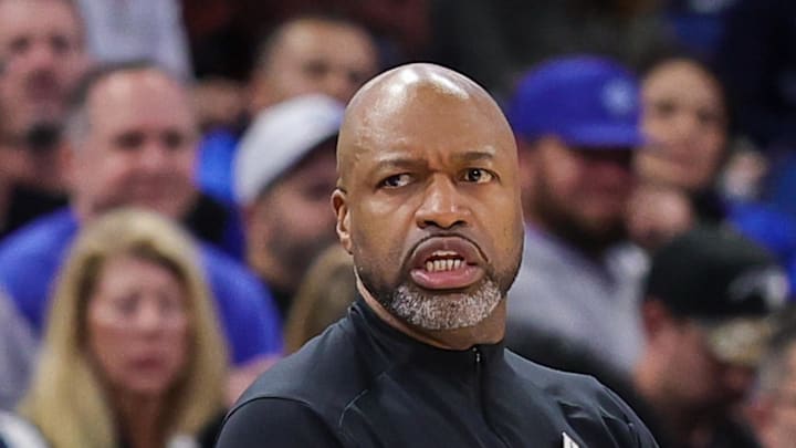 Orlando Magic head coach Jamahl Mosley looks on during the second quarter against the Charlotte Hornets.