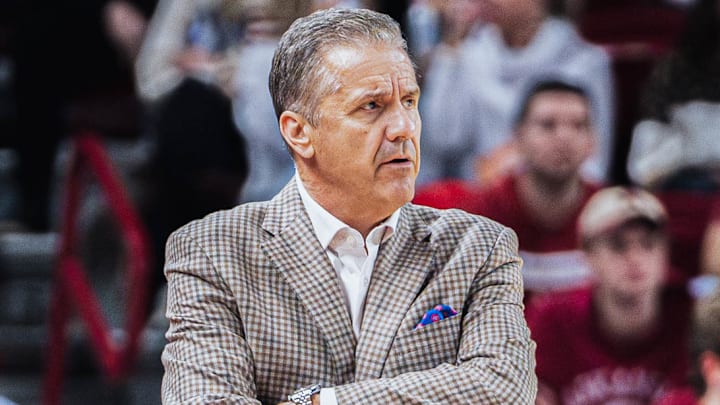 Arkansas Razorbacks coach John Calipari looks on in a game against the Florida Gators at Bud Walton Arena in Fayetteville, Ark.