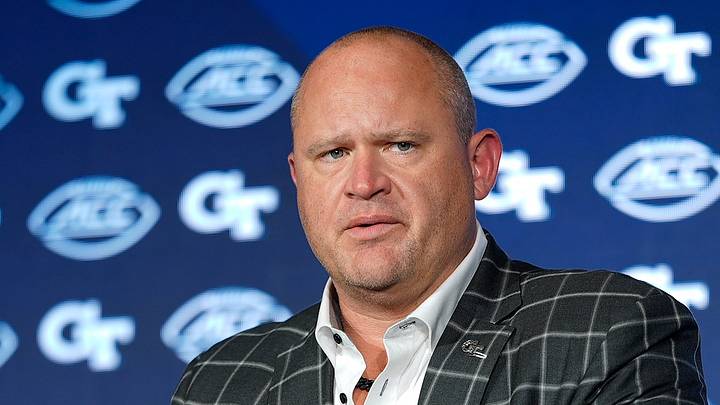 Jul 23, 2025; Charlotte, NC, USA; Georgia Tech Head Coach Brent Key answers questions from the media during ACC Media days at Hilton Charlotte Uptown. 