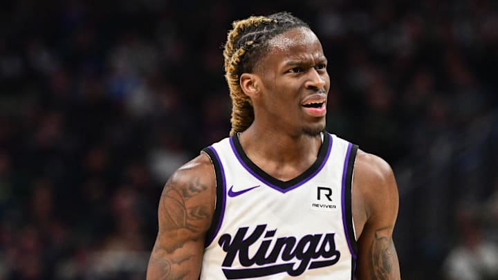 Jan 14, 2025; Milwaukee, Wisconsin, USA; Sacramento Kings guard Keon Ellis (23) reacts after a foul call in the fourth quarter against the Sacramento Kings at Fiserv Forum. Jan 14, 2025; Milwaukee, Wisconsin, USA; Sacramento Kings guard Keon Ellis (23) reacts after a foul call in the fourth quarter against the Sacramento Kings at Fiserv Forum.