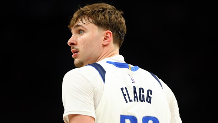 Apr 8, 2026; Phoenix, Arizona, USA; Detailed view of the jersey of Dallas Mavericks forward Cooper Flagg (32) against the Phoenix Suns in the second half at Mortgage Matchup Center. Mandatory Credit: Mark J. Rebilas-Imagn Images