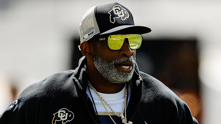 Apr 19, 2025; Boulder, CO, USA; Colorado Buffaloes head coach Deion Sanders during the spring game at Folsom Field. Mandatory Credit: Isaiah J. Downing-Imagn Images