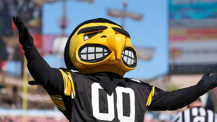 Dec 31, 2025; Tampa, FL, USA; Iowa Hawkeyes mascot Herky the Hawk reacts after a play against the Vanderbilt Commodores in the second quarter during the ReliaQuest Bowl at Raymond James Stadium. Mandatory Credit: Nathan Ray Seebeck-Imagn Images Dec 31, 2025; Tampa, FL, USA; Iowa Hawkeyes mascot Herky the Hawk reacts after a play against the Vanderbilt Commodores in the second quarter during the ReliaQuest Bowl at Raymond James Stadium. Mandatory Credit: Nathan Ray Seebeck-Imagn Images
