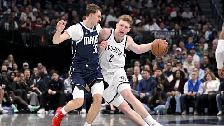 Dec 12, 2025; Dallas, Texas, USA; Brooklyn Nets forward Danny Wolf (2) brings the ball up court past Dallas Mavericks forward Cooper Flagg (32) during the second half at the American Airlines Center. Mandatory Credit: Jerome Miron-Imagn Images Dec 12, 2025; Dallas, Texas, USA; Brooklyn Nets forward Danny Wolf (2) brings the ball up court past Dallas Mavericks forward Cooper Flagg (32) during the second half at the American Airlines Center. Mandatory Credit: Jerome Miron-Imagn Images
