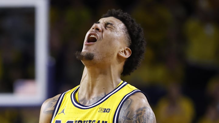 Mar 8, 2026; Ann Arbor, Michigan, USA; Michigan Wolverines forward Yaxel Lendeborg (23) celebrates in the second half against the Michigan State Spartans at Crisler Center. Mandatory Credit: Rick Osentoski-Imagn Images Mar 8, 2026; Ann Arbor, Michigan, USA; Michigan Wolverines forward Yaxel Lendeborg (23) celebrates in the second half against the Michigan State Spartans at Crisler Center. Mandatory Credit: Rick Osentoski-Imagn Images