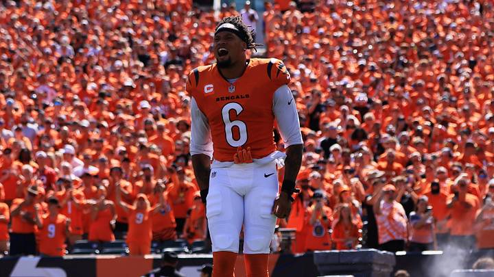Sep 13, 2026; Cincinnati, Ohio, USA;  Cincinnati Bengals safety Bryan Cook (6) runs onto the field before the game against the Tampa Bay Buccaneers at Paycor Stadium.  Mandatory Credit: Katie Stratman-Imagn Images