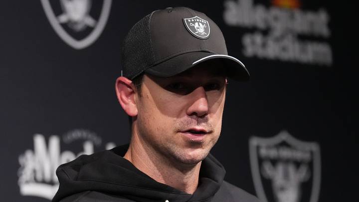 Sep 13, 2026; Paradise, Nevada, USA; Las Vegas Raiders head coach Klint Kubiak speaks with media after the game against the Miami Dolphins at Allegiant Stadium. Mandatory Credit: Kirby Lee-Imagn Images Sep 13, 2026; Paradise, Nevada, USA; Las Vegas Raiders head coach Klint Kubiak speaks with media after the game against the Miami Dolphins at Allegiant Stadium. Mandatory Credit: Kirby Lee-Imagn Images