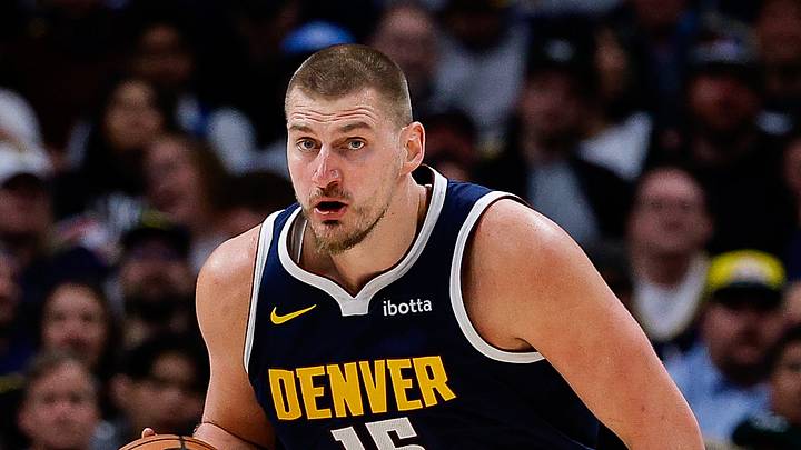 Apr 27, 2026; Denver, Colorado, USA; Denver Nuggets center Nikola Jokic (15) dribbles the ball up court in the third quarter against the Minnesota Timberwolves during game five of the first round of the 2026 NBA Playoffs at Ball Arena. Mandatory Credit: Isaiah J. Downing-Imagn Images Apr 27, 2026; Denver, Colorado, USA; Denver Nuggets center Nikola Jokic (15) dribbles the ball up court in the third quarter against the Minnesota Timberwolves during game five of the first round of the 2026 NBA Playoffs at Ball Arena. Mandatory Credit: Isaiah J. Downing-Imagn Images