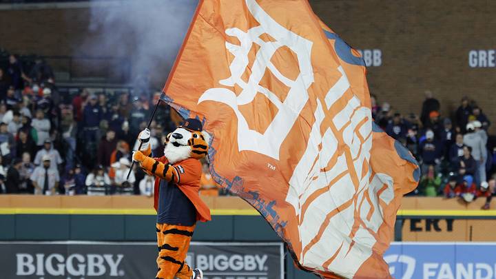 Detroit Tigers mascot Paws celebrates with the team flag after a Tigers win. Credit: Rick Osentoski-Imagn Images Detroit Tigers mascot Paws celebrates with the team flag after a Tigers win. Credit: Rick Osentoski-Imagn Images
