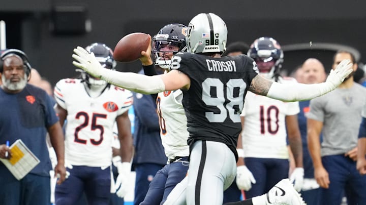 Caleb Williams looks past Maxx Crosby for a target. The Bears need to be looking past Crosby in a possible trade.