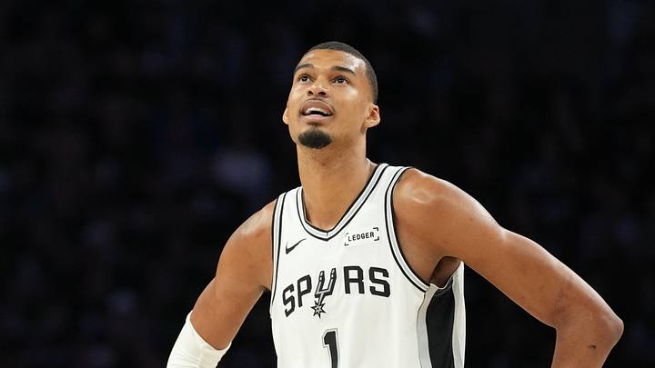 May 8, 2026; Minneapolis, Minnesota, USA; San Antonio Spurs forward Victor Wembanyama (1) in the second half against the  Minnesota Timberwolves during game three of the second round of the 2026 NBA Playoffs at Target Center. Mandatory Credit: Jesse Johnson-Imagn Images